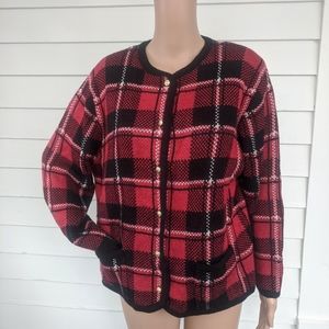 Crystal Kobe Red Black Plaid Cardigan Sweater M